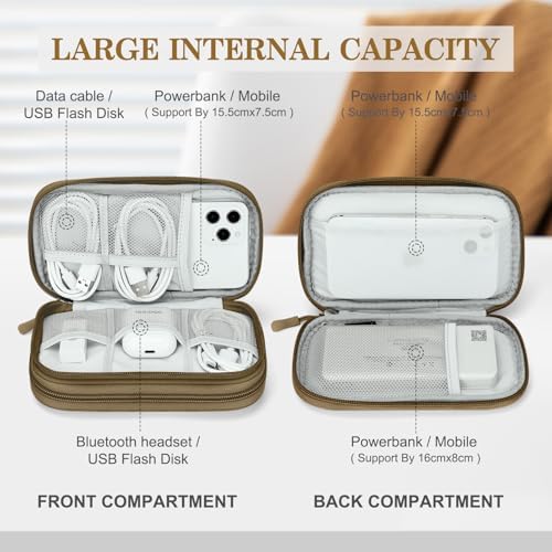 FYY Electronic Organizer, Travel Tech Pouch Bag, Cable Organizer Brown - Image 3