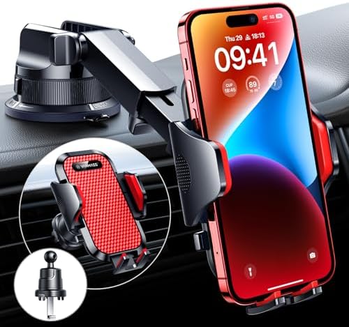 VANMASS [True Military-Grade] Car Phone Holder [Best Suction & Clip] Cell Phone Mount for Dashboard Windshield Vent Truck Cradle Dash Stand for iPhone 15 Pro Max 14 13 12 Android, Red by VANMASS