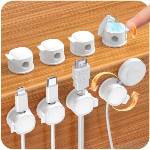 8 Pack Rotatable Cable Clips Cord Organizer,Desk Cable Management Accessory,Cord Clips,Adhesive USB Wire Holder Keeper Organizer for Home Office Desk Phone Car Wall Desktop Nightstand Cable Organizer by Aeebliay