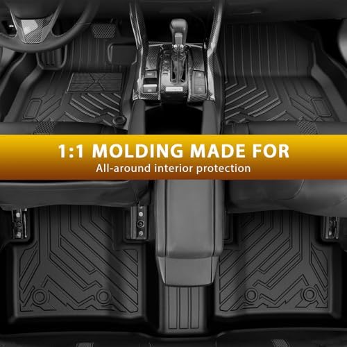 Powerty Floor Mats for 2016-2021 Honda Civic Coupe/Sedan/Type R, 2017-2021 Honda Civic Hatchback All Weather 3D TPE Anti-Slip Car Liners for 1st & 2nd Row Accessories - Image 7