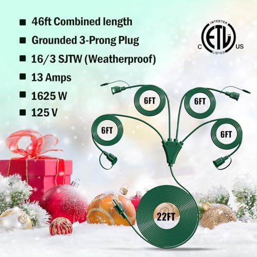 Eversimpleinc 1 to 4 Splitter Extension Cord, 3 Prong Plug 46FT - Image 3