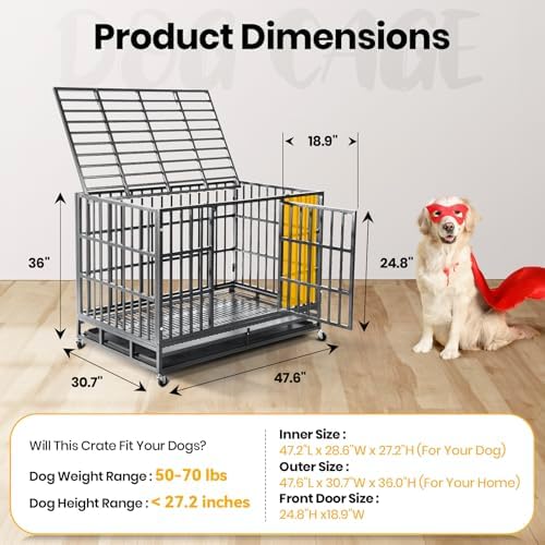 Oranland 48 Inch Heavy Duty Dog Crate for High Anxiety Large Dogs,Silver - Image 3