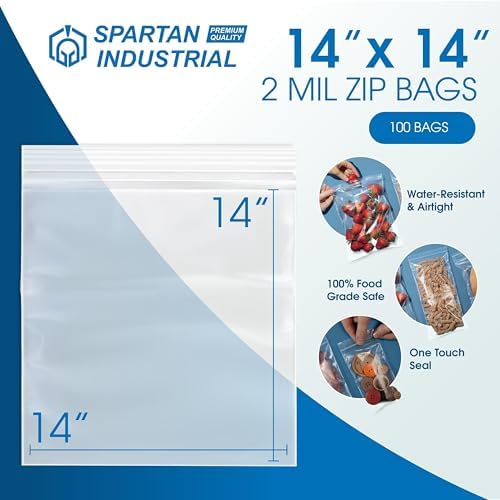 14" X 14" Plastic Zip Bags (100 Count) - 2 Mil Clear Plastic Bags - Image 2