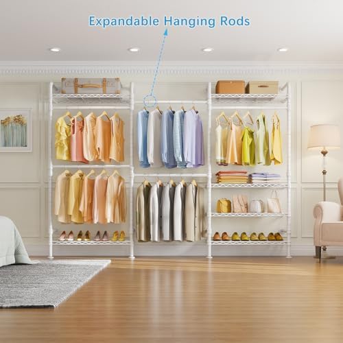 Timate L3 L Shape Garment Rack Heavy Duty Clothes Rack for Hanging Clothes, Expandable Industrial Pipe Wall Mounted Clothing Rack, Adjustable Corner Closet Wardrobe Closet Kit Closet Systems, White - Image 2
