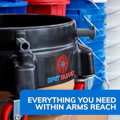 GRIT GUARD Bucket Dolly with Wheels - Rolling Detailing Wash Bucket with 5 Wheels and 2 Locking Casters Compatible with 2.5, 4, 5 and 6 Gallon Buckets (Blue, 2" Red Casters) - Made in the USA - Image 6