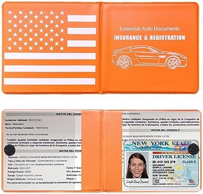 Ziciner Car Registration Insurance Holder, 2Pack Essential Auto Card Document Glove Box Organizer with Touch Fastener, Vehicle Interior Accessories Perfect for Most Car, Truck, SUV (Orange/Back Flag) by Ziciner