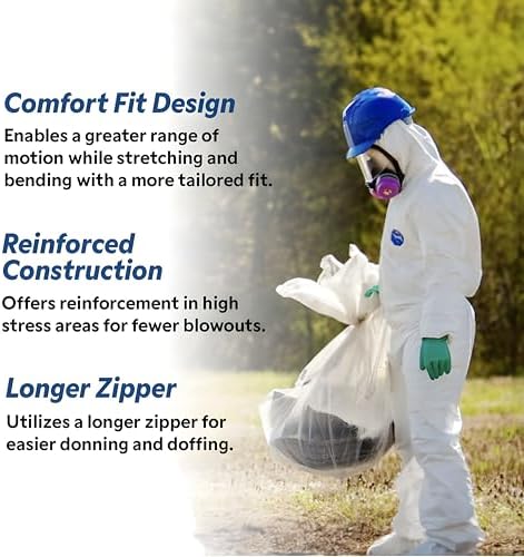DuPont Tyvek 400 TY127S Disposable Protective Coverall with Respirator-Fit Hood and Elastic Cuff, White - Image 6