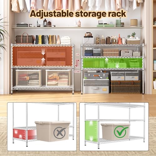 DurayLoly Heavy Duty 3-Tier Metal Shelving Unit, Adjustable Shelves, Chrome - Image 6