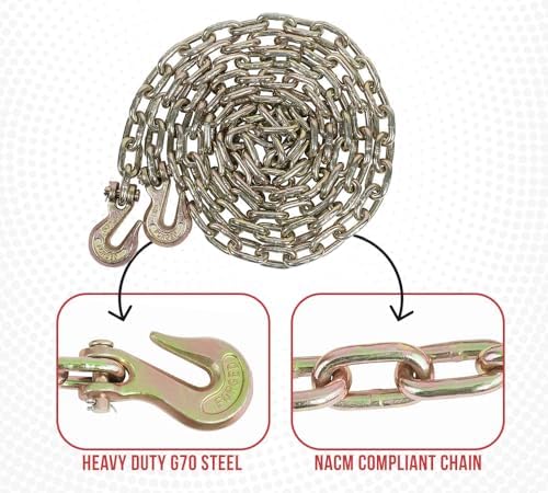 Mytee Products 5/16 Inch x 12 FT Grade 70 Binder Chain with Clevis Grab Hooks - G70 Transport Tow Chain - 4,700 Lbs Working Load Limit - Image 3