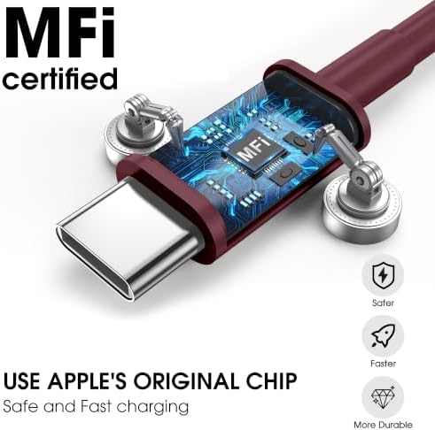 iPhone 18 Pro Max USB C to USB C Fast Charging Cable, Burgundy Red, 6FT - Image 2