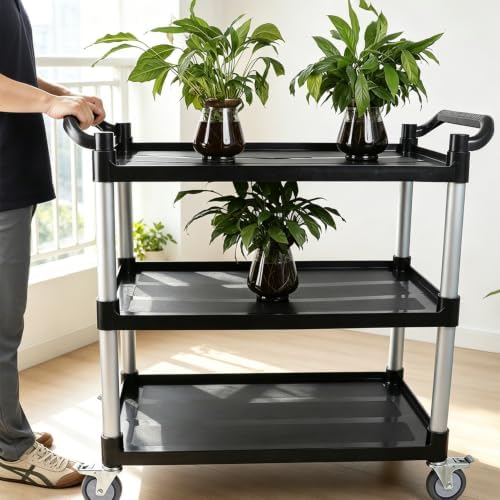 3-Tier Rolling Utility Cart with 4 Lockable Wheels, Heavy Duty Plastic Service Cart with 540lbs Capacity, Commercial Service Cart on Wheels for Restaurant/Office/Warehouse/Kitchen/School, Black - Image 6