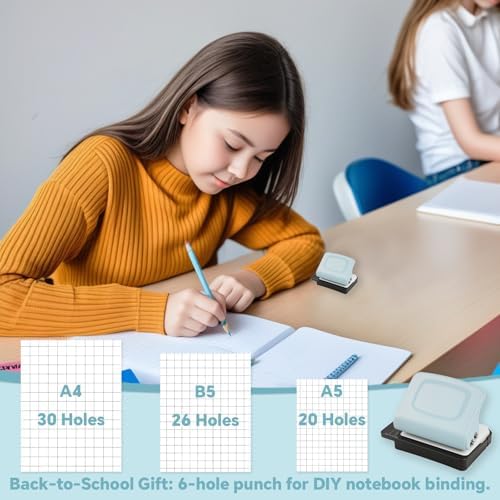 Spiral Binding Machine-Mini 6 Hole Puncher, DIY Creative Book Binder Machine for Planner, A4-30 Holes, A5-20 Holes, B5 26 Holes with 16 PCS 6-Hole Loose Leaf - Blue - Image 6