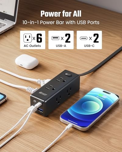 SUPERDANNY 15Ft Extension Cord with Multiple Outlets, Flat Plug Power Strip - Image 2