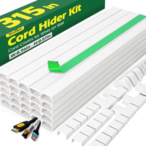 AZEN Cord Hider Kit, 315in Cord Covers for Wires on Wall, Paintable Wire Covers for Cords on Wall, Wire Hiders, Self-Adhesive Cable Hider Cord Organizer, 20X L14.5X W0.96x H0.57in by AZEN