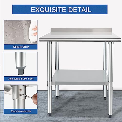 HARDURA Stainless Steel Prep & Work Table 24 x 36 Inches Backsplash - Image 5