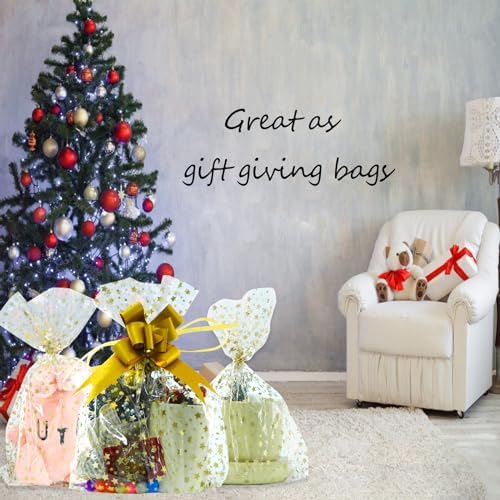 COQOFA 9"X 12" Gift Wrap Cello Cellophane Treat Bags Party Favor bags Clear Candy Cookie Bags Plastic Poly Goodie Storage Bags for Bakery,Birthday, Wedding,Party 50 pcs Gold - Image 6