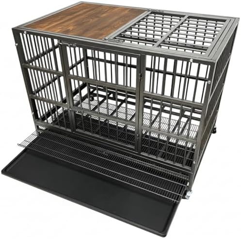 BOLDBONE 48" Furniture Dog Crate for Large Dogs, Heavy Duty Dog Kennel Indoor with Removable Crate Trays, Wheels and Stylish Wooden Top, Extra Large XL XXL Dog Cage, Woodtoop by BOLDBONE