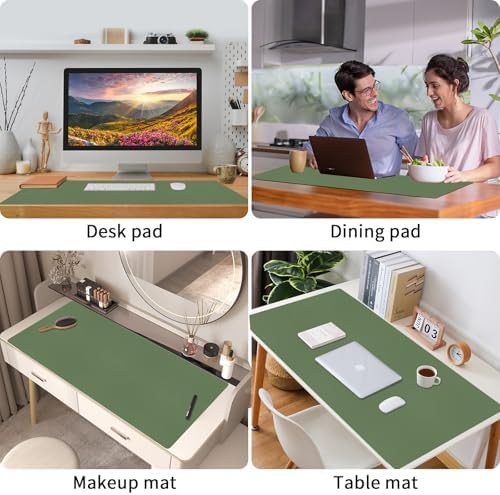 Bloss Olive Green Desk Mat 35.4" x 15.7", Desk Matt for Desktop, Large Leather Desk Pad, Waterproof Desk Pad Mat, Office Supplies for Women - Image 6