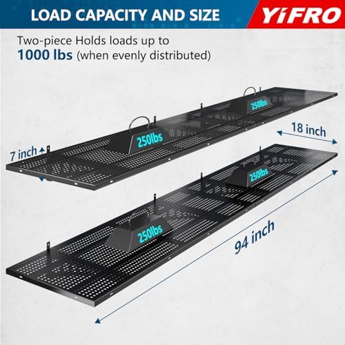 4-Pack 1.5x4ft Heavy Duty Garage Wall Shelving, 1000 lbs Load Capacity, Garage Shelving Wall Mounted, Storage Rack with Hooks, Black - Image 2