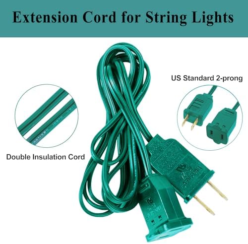 3 Pack Green Extension Cord 6 Feet 2 Prong Extension Cord for Christmas Lights Waterproof with 2 Pole Brass Straight Blades Polarized Plug, for Connect/Extend Christmas Light Indoor Outdoor (18Ft) - Image 3