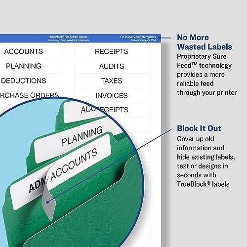 Avery File Folder Labels with TrueBlock Technology, Permanent Adhesive, 2/3" x 3-7/16", Laser/Inkjet, 150 Labels (08593) - Image 3