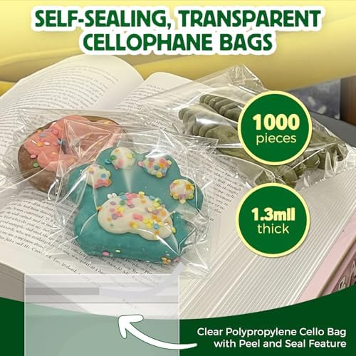 Seal Fresh Self Sealing Cellophane Bags - 5" x 5" (1000 Count) - Clear Plastic Resealable Cello Bag - Cellophane Treat Bags, Cookie Bags for Packaging, Candy bags, Cello Bags, Pastry Bags - Image 2