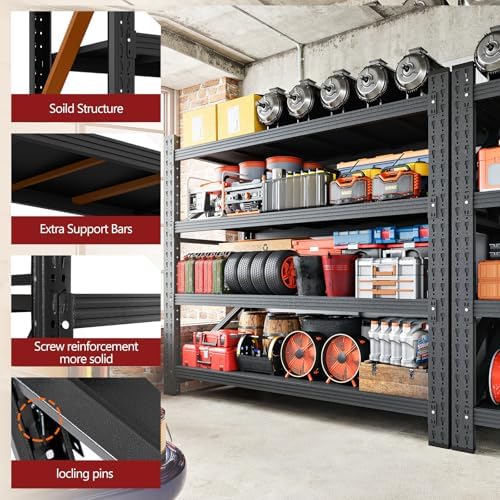 RAVIGIN 3000LBS Storage Shelves, 48" W Garage Shelving Heavy Duty Metal Adjustable Garage Shelves, Shelving Units Industrial Shelving for Warehouse, 48" W x 23.7" D x 70" H, Black - Image 6
