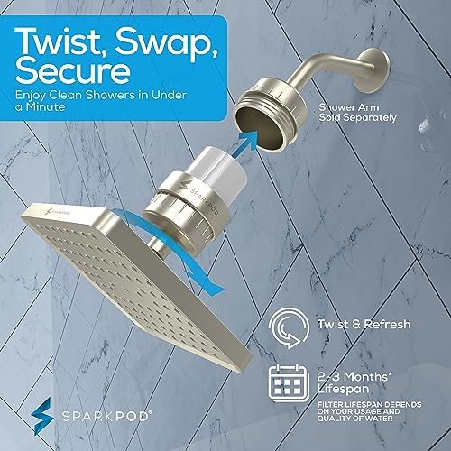 SparkPod Filtered Shower Head, 23-Stage, 8" Square, Brushed Nickel - Image 7