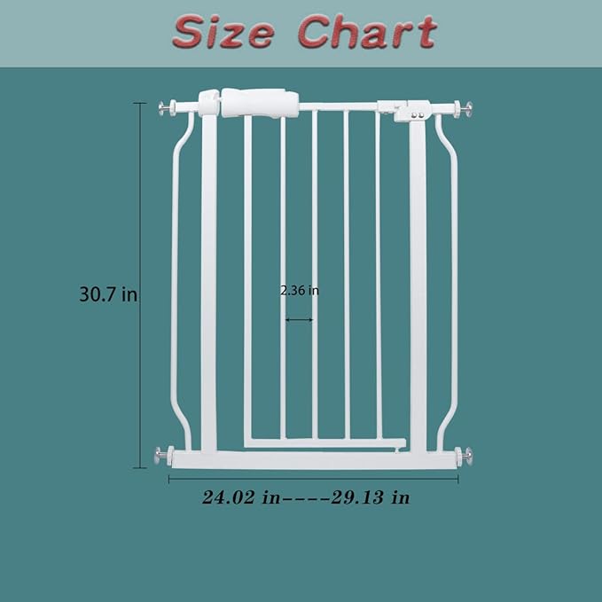 Narrow Walk Through Baby Gate 24.02-29.13 Inch Wide Auto Close Tension White - Image 2