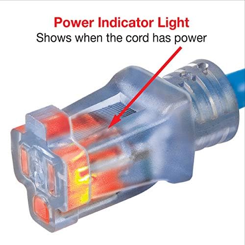 Clear Power Heavy Duty Outdoor Extension Cord - 100 FT, Blue | for Extreme Cold Weather -50°C, 16/3 SJTW, 3 Prong Grounded Plug, with Power Indicator Light (CP10075) - Image 2