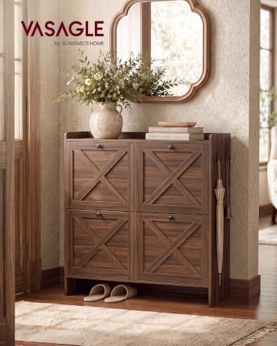 VASAGLE Narrow Shoe Storage Cabinet Organizer with 4 Flip Drawers - Image 3