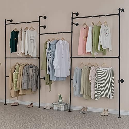 Industrial Pipe Clothes Rack, Heavy Duty Detachable Wall Mounted Black Iron Garment Bar, Clothing Store Display Stands Garment Rack Closet System (125.5 x 93.7inch) - Image 6