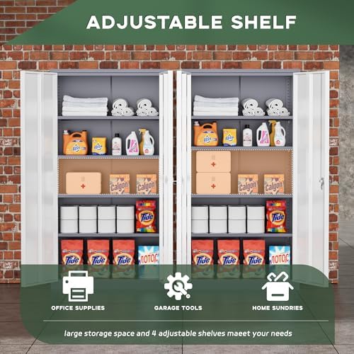 Greenvelly Metal Garage Storage Cabinet, 72" Locking Metal Cabinet with 2 Doors and 4 Adjustable Shelves, Lockable File Cabinet for Home, Office, Garage (36" W x 18" D) - Image 4
