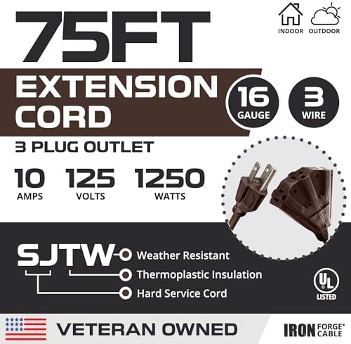 Iron Forge Cable 16 Gauge Brown Extension Cord Multi Outlet, 75 Ft - SJTW - Image 2