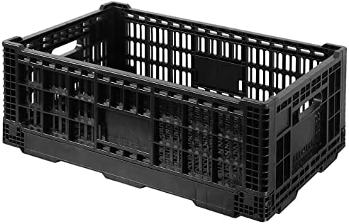 Collapsible Storage Bin Containe，52 Liter Transferheavy duty plastic storage box ,milk crates heavy duty Transit storage of various items black (1) by QTJH