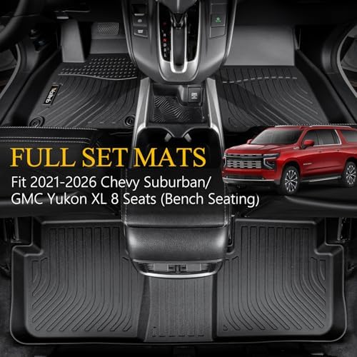 Wailtnb-Floor Mats & Cargo Liner Backrest Mat for 2021-2026 Chevy Suburban & GMC Yukon XL 8 Seats (Bench Seating) Floor Mat All Weather Liner Car Mat for Chevy Suburban 2021-2026 8 Seat Accessories - Image 2