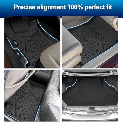 PELEUS Floor Mats Custom Fit for 2008-2012 Honda Accord Sedan 4-Door (Not for Coupe), 4PC Full Set All Weather Car Liners Includes 1st 2nd Row Front Rear Seat Mats and Trunk Mat Cargo Liner, Black - Image 3