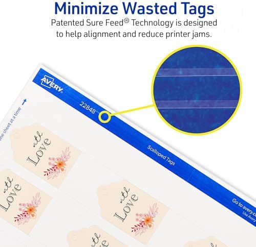 Avery® Scalloped Printable Tags, Sure Feed® Technology, 2" x 1.25", White, Includes String, Laser/Inkjet Printable, 180 Total, Great for Branding, Gifts, Merchandising, and More (22848) - Image 3