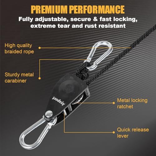 Ayaport Adjustable Rope Tie Down, 1/4" Grow Light Hanger, 2 Pack - Image 2