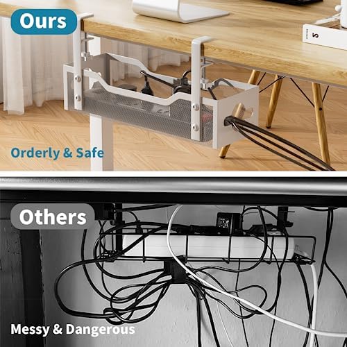 Under Desk Cable Management Tray 2 Pack, No Drill Cable Organizer With Clamp for Standing Desk, Easy to Install Cord Management System, No Damage Wire Organizer - Image 5