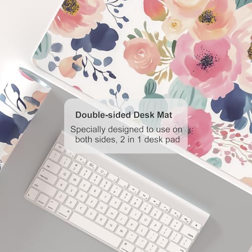 Faux Leather Large Mouse Pad, Office Desk Mat, 23.6"x13.8", Pink Floral - Image 5
