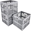 Eslite 3-Pack Collapsible Plastic Storage Crates,Foldable Crates for Storage,16L (Grey) by Eslite