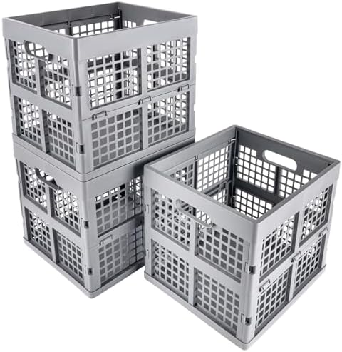 Eslite 3-Pack Collapsible Plastic Storage Crates,Foldable Crates for Storage,16L (Grey) by Eslite