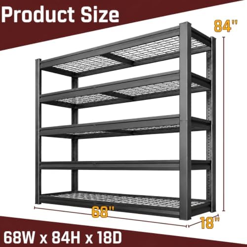 Garage Shelving Unit 68 W x 18 D x 84 H, 5 Tier Metal Storage Shelves, Upgraded Steel Structure, Rack for Basement, Shop, Warehouse, Pantry - Image 3