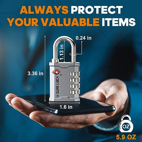 SURE LOCK TSA Accepted 4 Dig Heavy Duty Big Combination Luggage Padlock All Metal Travel Lock for Equipment Hard Case Luggage Gun Case Gym Locker Pelican Vault Lock (1, Silver) - Image 5