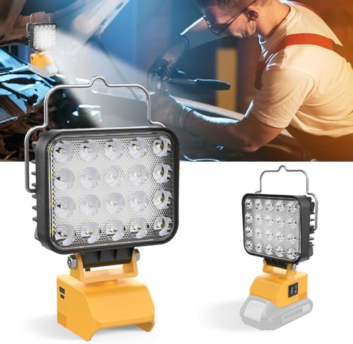 54W LED Work Light for Dewalt 20V Battery, 7600LM Cordless Work Light Dual Switch Battery Protection, Portable Flood Light with USB & Type C Charger Port for Workshop, Camping, Outdoor by XCOFZOB