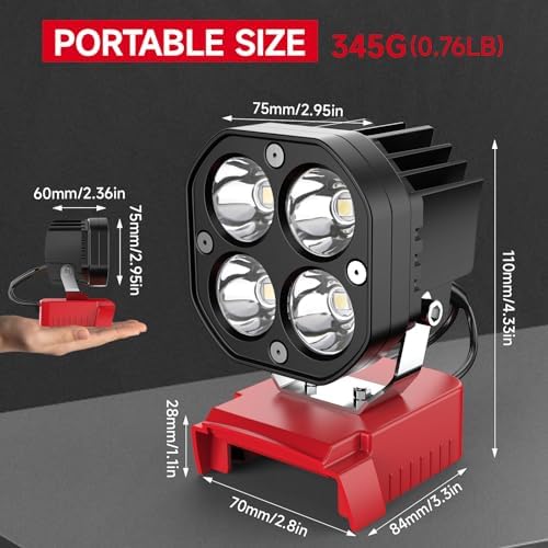 2 Packs Azocek LED Work Light Compatible with Mil-wau-kee 18V Battery - Image 2