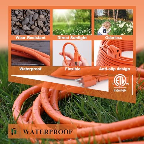 Outdoor Extension Cord 25 FT | 16/3 Gauge Heavy Duty 3 Prong Extension Cord, 13A 1625W SJTW, ETL Listed, Great for Garden and Home, Orange - Image 5