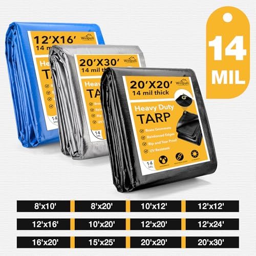 Winpull Heavy Duty Tarp 14 Mil Tarp Waterproof Black 12x12 FT, UV Resistant Poly Tarp with Reinforced Grommets for Camping, Boat Cover, Patio Furniture, Roof, Firewood Pile - Image 6