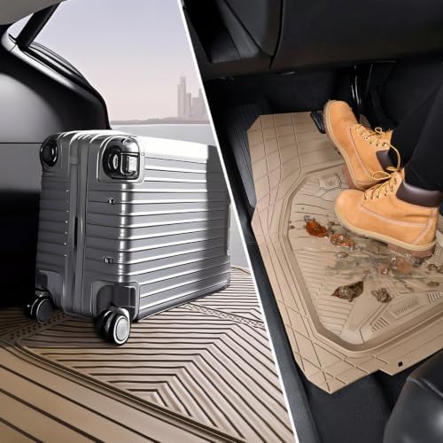 CAR PASS Heavy Duty Rubber Car Mats with Cargo Liner, Deep-Dish Car Floor Mats and Trunk Mat All Weather, Universal Trim-to-Fit for SUVs Trucks Sedans, Waterproof Anti-Slip, Trimmable V12 Beige - Image 6